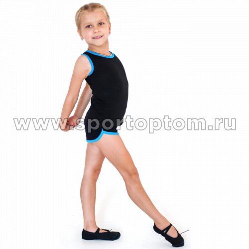 Шорты гимнастические детские INDIGO c окантовкой SM-218 Черно-бирюзовый
