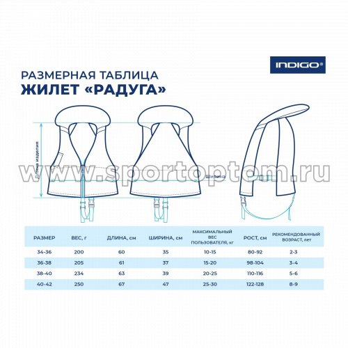 Жилет страховочный детский с подголовником Радуга 10-15 кг SM-020 Оранжево-синий