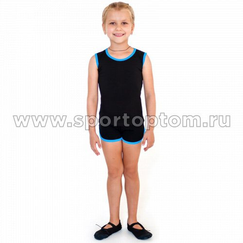 Майка гимнастическая INDIGO с окантовкой SM-197 Черно-бирюзовый