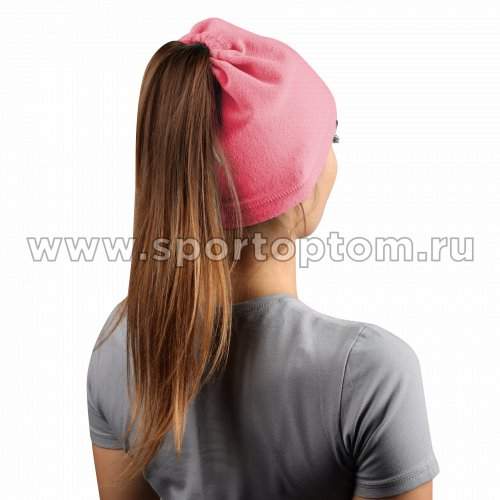 Шапка спортивная с отверстием под хвост или пучок ANET флис SM-398 Розовый