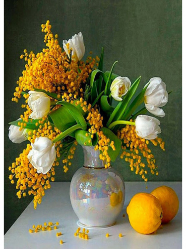 Натюрморт с лимонами и тюльпанами