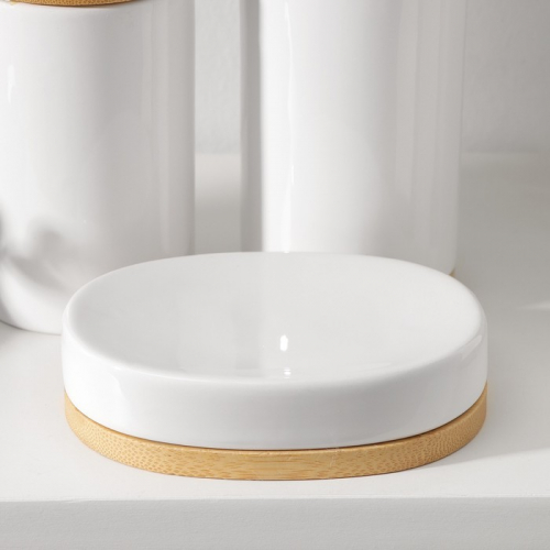 Набор аксессуаров для ванной комнаты SAVANNA «Джуно», 3 предмета (мыльница, дозатор для мыла 280 мл, стакан), цвет белый