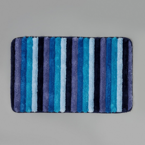 Коврик для ванной Доляна «Полосочки», 43×68 см, цвет синий