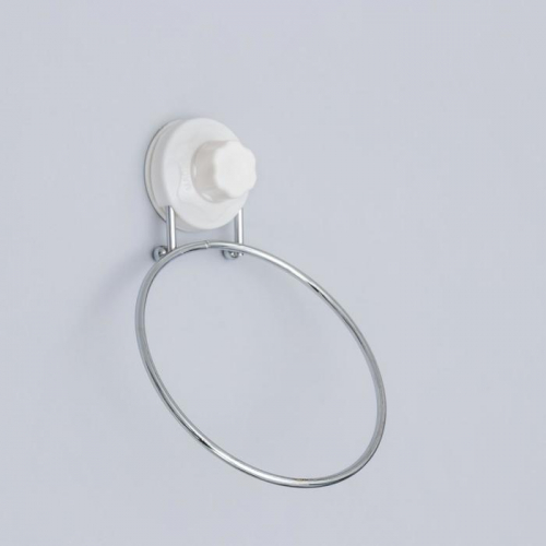 Держатель для полотенец одинарный Доляна, 20×15×4,5 см, кольцо, на вакуумной присоске