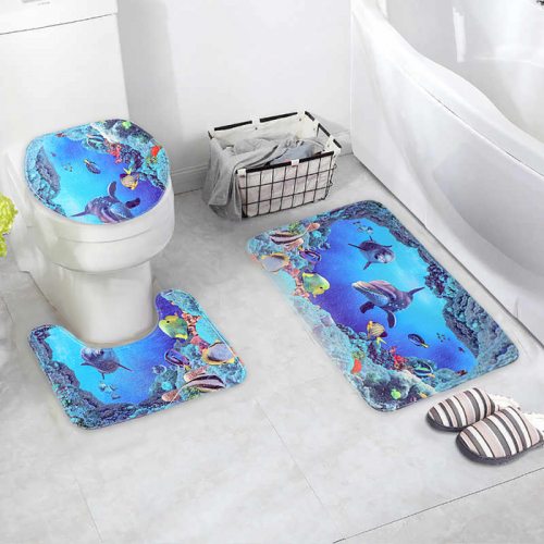 Набор ковриков для ванной и туалета Доляна «Дельфин», 3 шт: 35×39, 40×50, 45×75 см