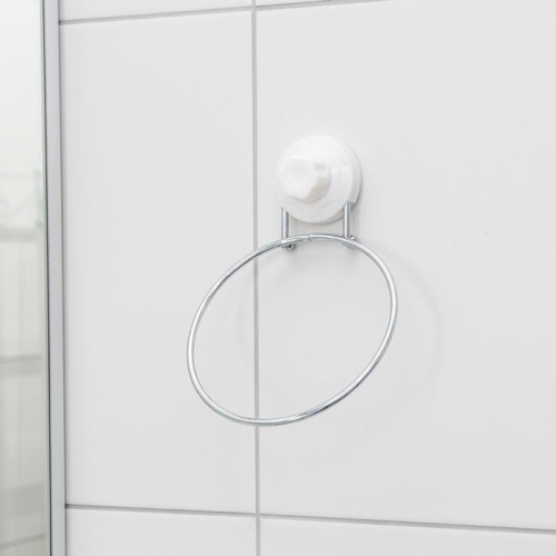 Держатель для полотенец одинарный Доляна, 20×15×4,5 см, кольцо, на вакуумной присоске