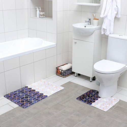 Набор ковриков для ванной и туалета Доляна «Геометрия», 2 шт: 40×45, 45×75 см