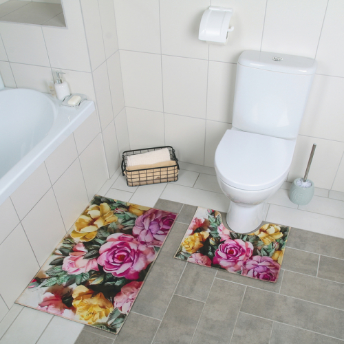 Набор ковриков для ванной и туалета Доляна «Акварель пионы», 2 шт: 40×50, 50×80 см