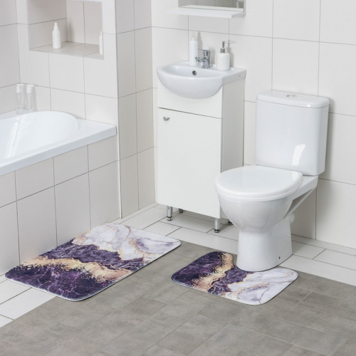 Набор ковриков для ванной и туалета Доляна «Мрамор», 2 шт: 79×50, 50×39 см