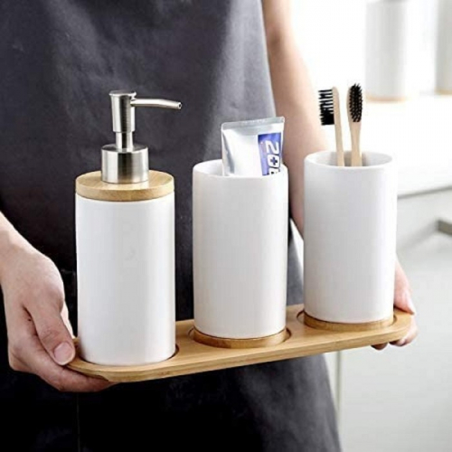 Набор аксессуаров для ванной комнаты «Натура», 3 предмета (дозатор 400 мл, 2 стакана, на подставке), цвет белый