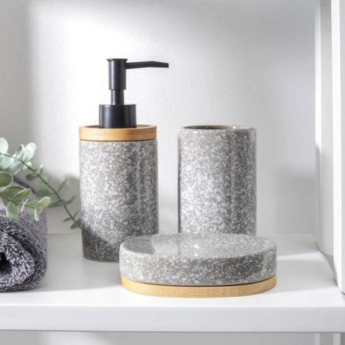 Набор аксессуаров для ванной комнаты «Джуно», 3 предмета (мыльница, дозатор для мыла 270 мл, стакан), цвет серый