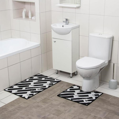 Набор ковриков для ванной и туалета Доляна «Готланд», 2 шт: 50×80, 40×50 см, цвет чёрно-белый
