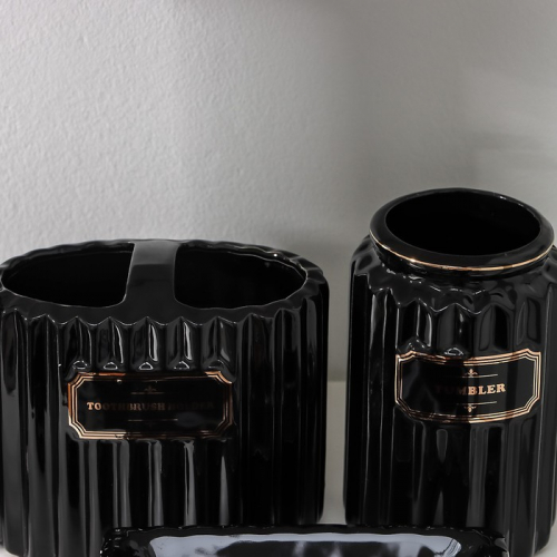 Набор аксессуаров для ванной комнаты «Классика», 4 предмета (дозатор 350 мл, мыльница, 2 стакана), цвет чёрный