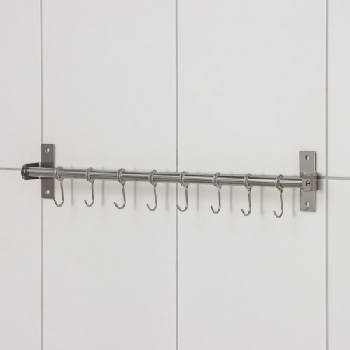 Держатель для полотенец, 8 подвижных крючков, 50×8,5×4,5 см, цвет хром