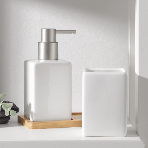 Набор аксессуаров для ванной комнаты SAVANNA Square, 3 предмета (дозатор для мыла, стакан, подставка), цвет белый
