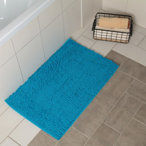 Коврик для ванной Доляна «Букли длинные», 49×76 см, цвет голубой
