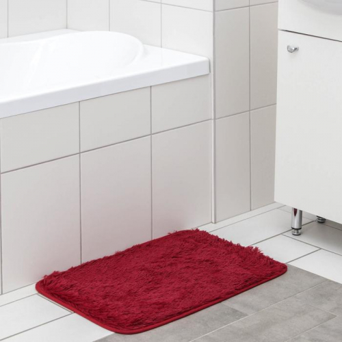 Коврик для ванной прямоугольный Доляна «Пушистик», 40×60 см, цвет бордовый