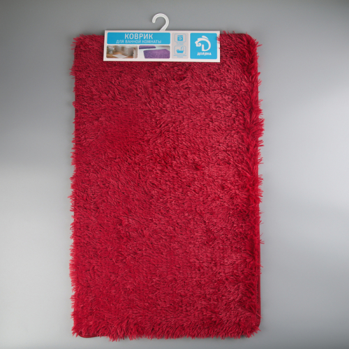 Коврик для ванной Доляна «Пушистик», 50×80 см, цвет бордовый