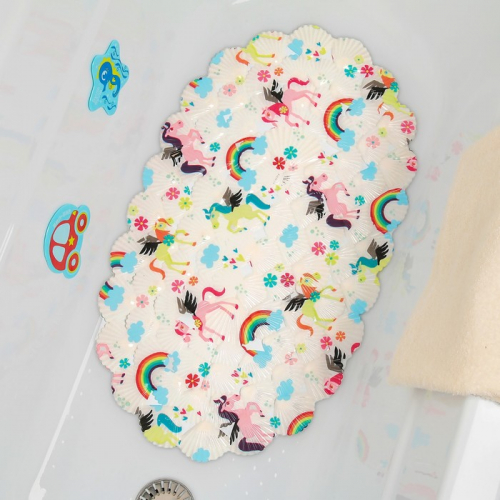 SPA-коврик для ванны на присосках Доляна «Радужные единороги», 38×66 см