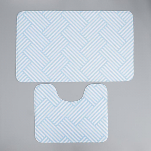 Набор ковриков для ванной и туалета Доляна «Паркет», 2 шт: 50×80, 40×50 см, цвет голубой