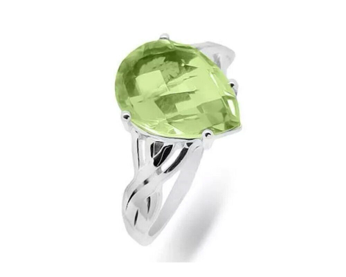 Кольцо из серебра зеленый аметист, Капля