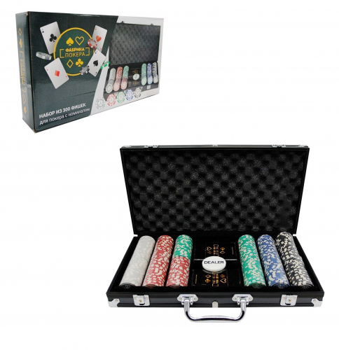 Фабрика Покера: Набор из 300 фишек для покера с номиналом в кейсе (цвет в ассорт.) арт.CPPS300/В