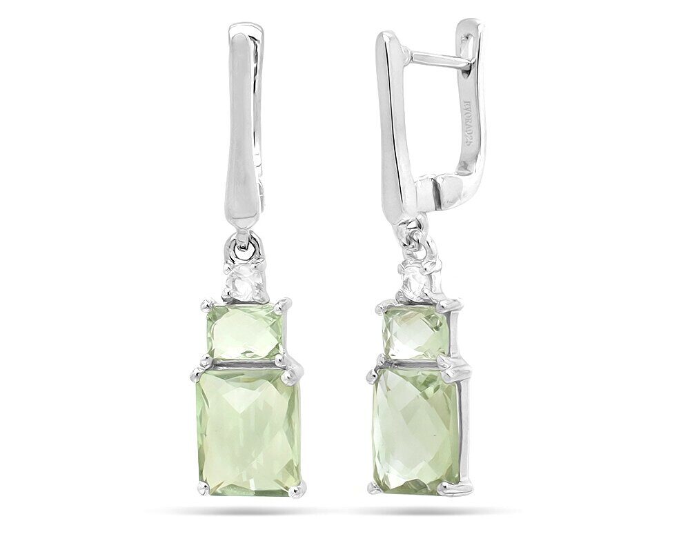 Серьги из серебра зеленый аметист, Симпл