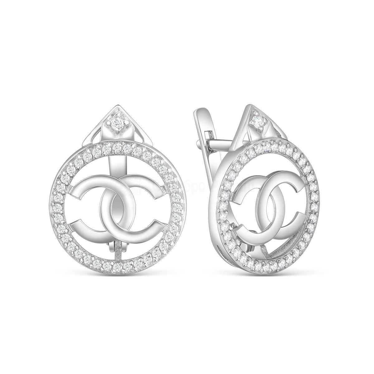 Серьги из серебра с фианитами родированные 925 пробы С-4490-Р