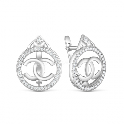 Серьги из серебра с фианитами родированные 925 пробы С-4490-Р