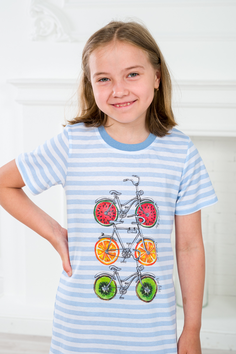 Ночная сорочка подростковая Fruits&bikes короткий рукав голубой