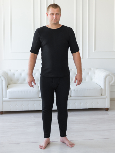 Комплект мужской из футболки и кальсон из кашкорсе чёрный