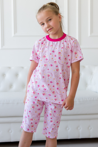 Пижама детская из футболки и бридж из кулирки Саша розовый