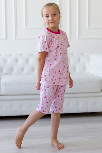 Пижама подростковая из футболки и бридж из кулирки Саша розовый