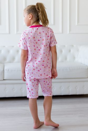 Пижама детская из футболки и бридж из кулирки Саша розовый