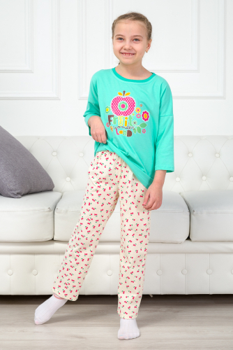 Пижама детская футболка с рукавом 3/4 и брюки из кулирки Фруктик
