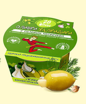 Оливки Халкидики с соленым чесночком в пряном маринаде с горчицей, укропом и кориандром