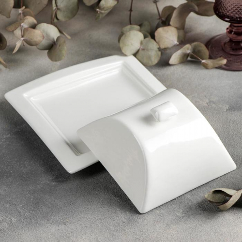 Маслёнка фарфоровая Magistro «Бланш», 16×8 см, цвет белый