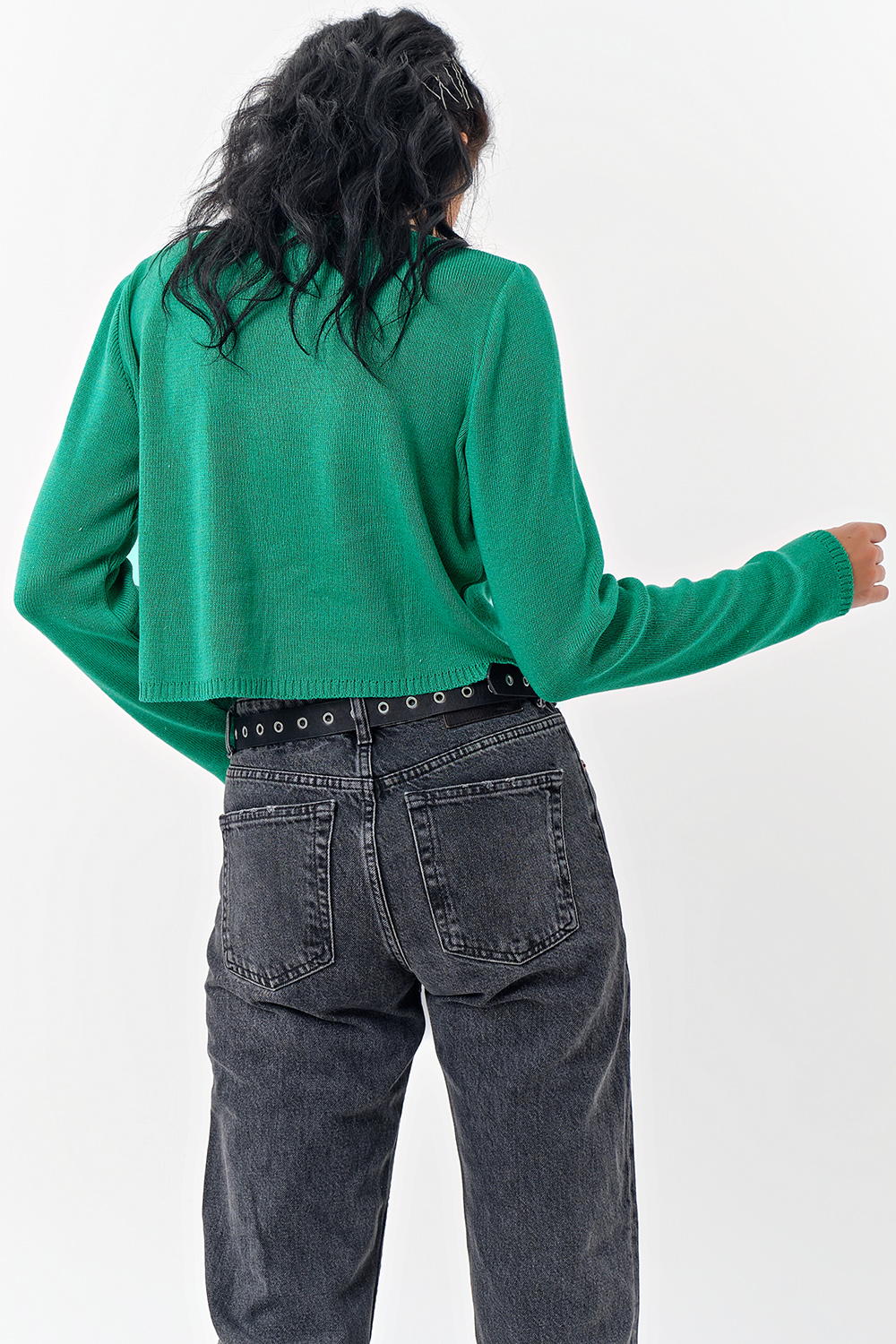 ст. цена1599руб.! Джемпер укороченный из хлопка ярко-зеленый