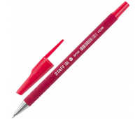 Ручка шариковая STAFF, корпус прорезиненный красный, узел 0,35 мм, линия письма 0,35 мм, красная, 142399