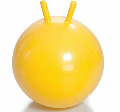 Гимнастический мяч детский с рожками, с насосом, 45см     (желтый)