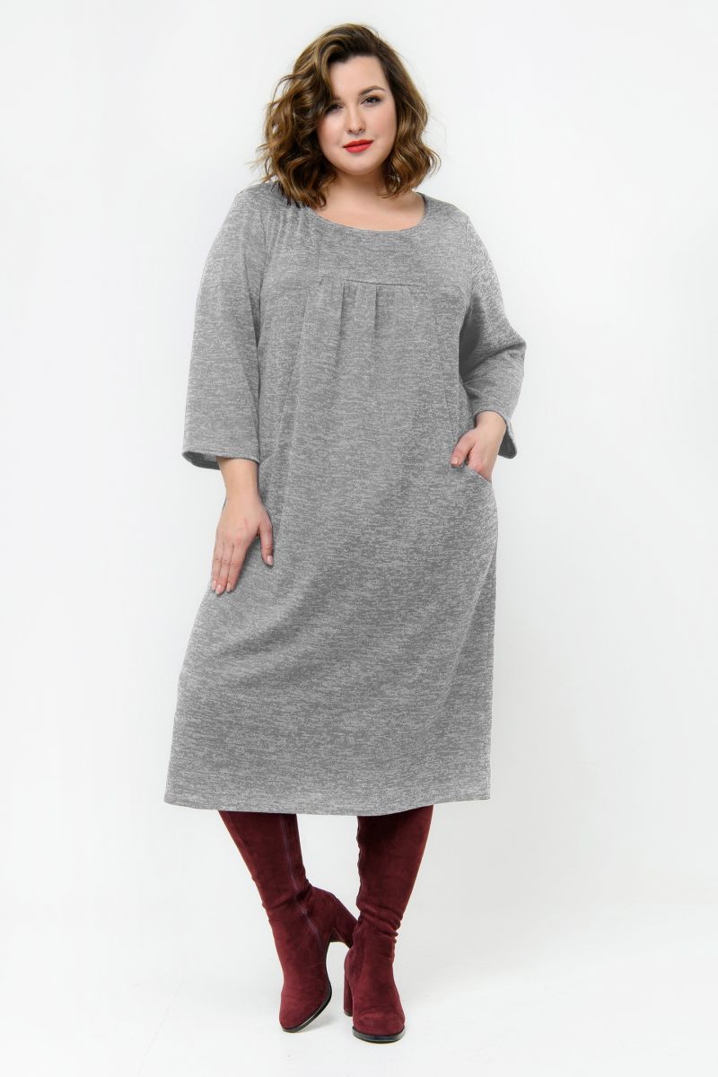 Платье из джерси прямого силуэта, меланж светло-серый