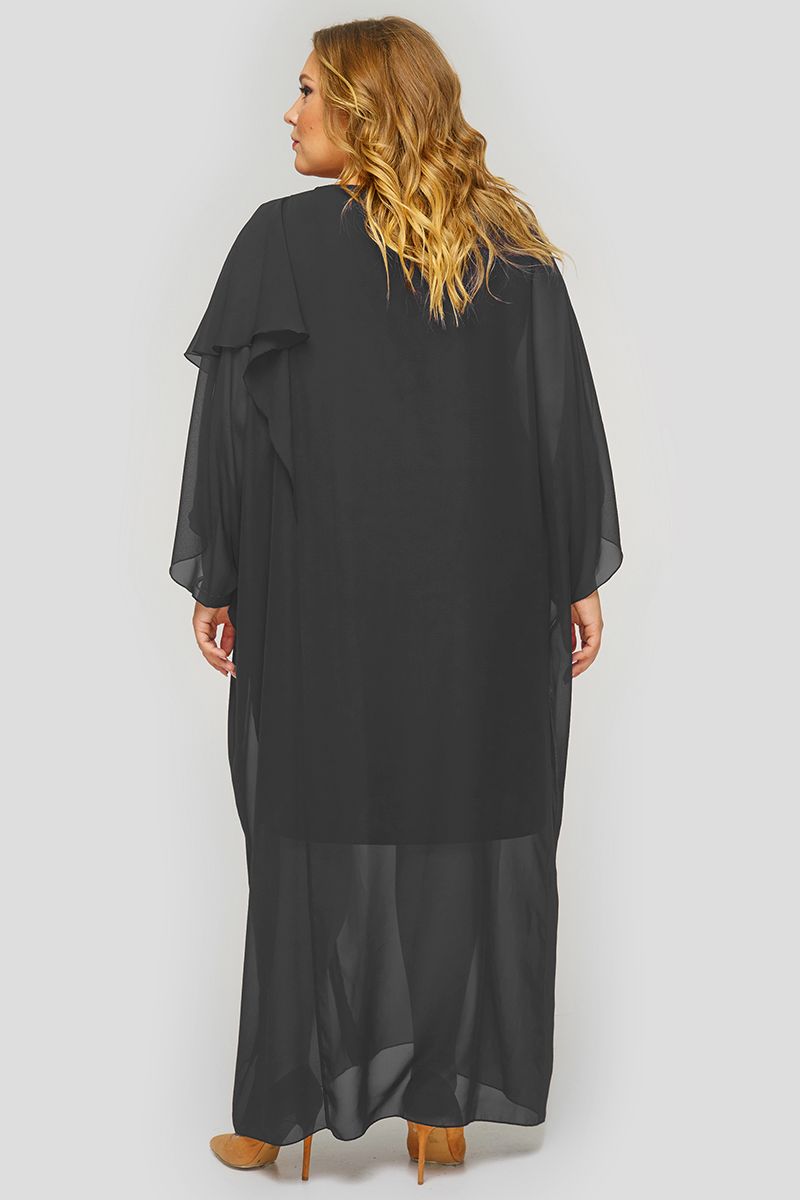 Платье длинное из черного шифона, с украшением.