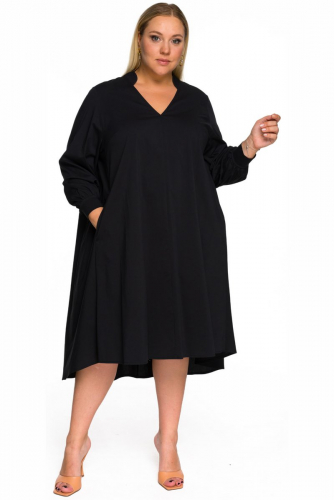 Платье свободное из хлопка, с асимметричной линией низа, цвет черный