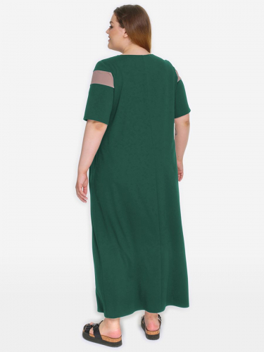 Платье с отделкой по кокетке и рукавам, зеленое, отделка кофе