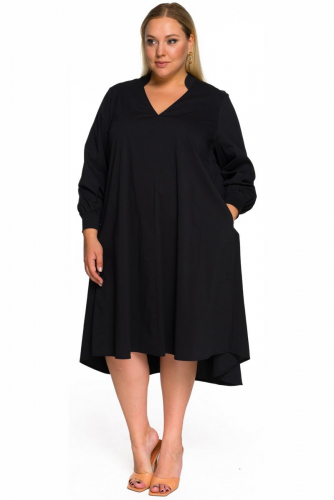 Платье свободное из хлопка, с асимметричной линией низа, цвет черный