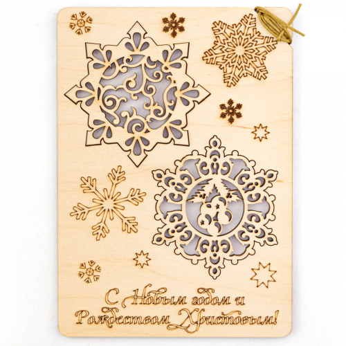 Деревянная открытка с сувениром Снежинки