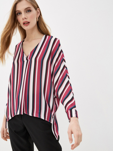 Текстильная блузка расширенного силуэта в разноцветную полоску