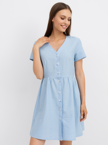 Текстильное хлопковое платье на пуговицах голубого цвета