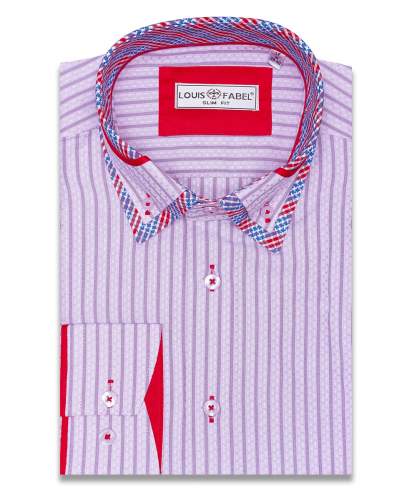 Сиреневая приталенная мужская рубашка Louis Fabel 5013-731 с длинными рукавами