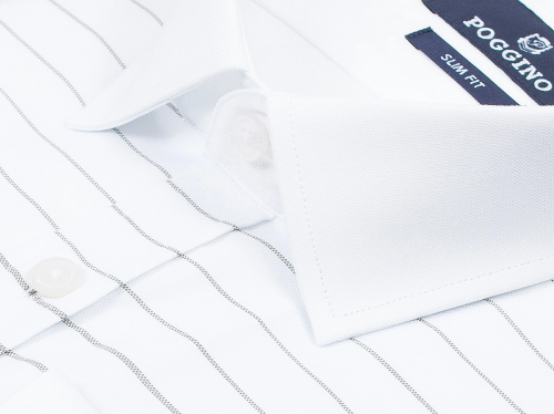 Белая комбинированная мужская рубашка Poggino 4900-31 в полоску с длинными рукавами